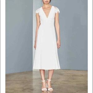 Amsale Ivory White Lace Cap Sleeve